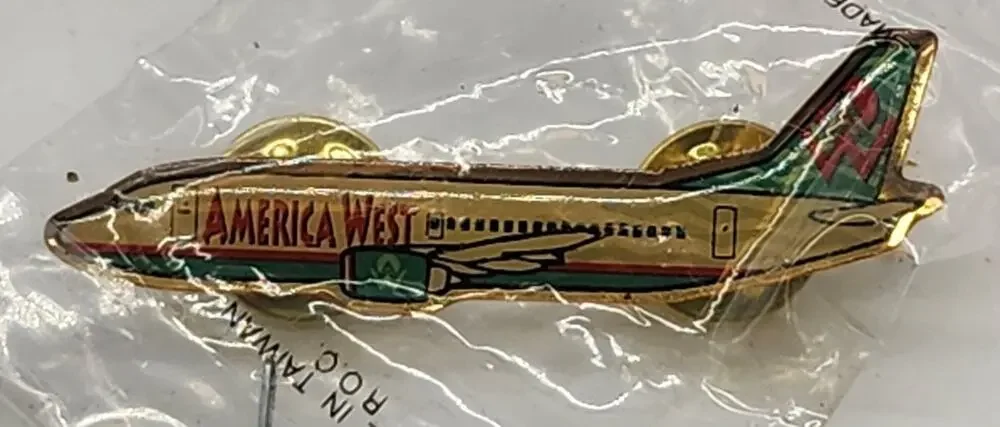 America West Airlines Boeing 737 Airplane Promo Double Pin Pinback
